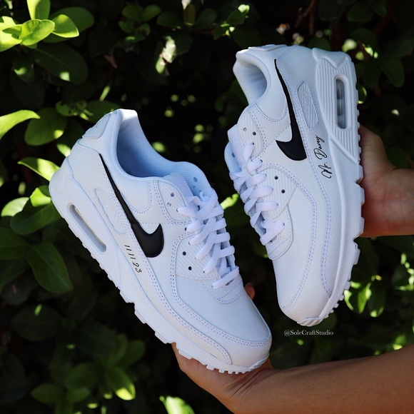 Wedding Sneakers for the Groom Personalized Air Max 90 with Black Swoosh - Picture 5 of 7